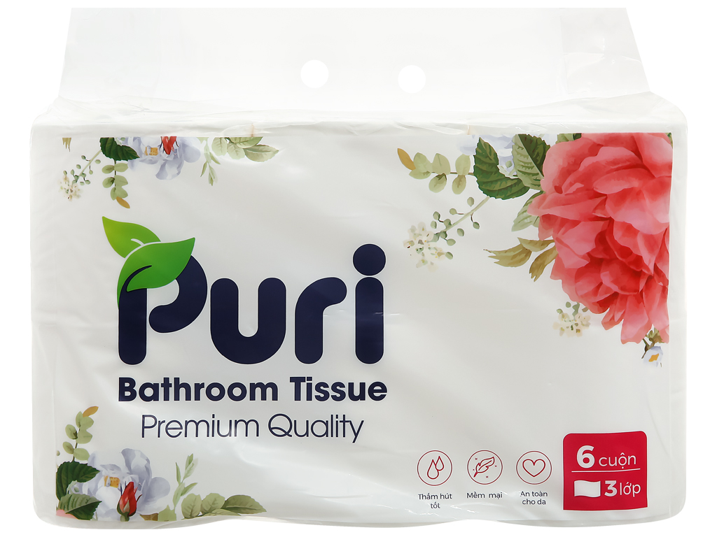 6 cuon giay ve sinh puri premium quality 3 lop