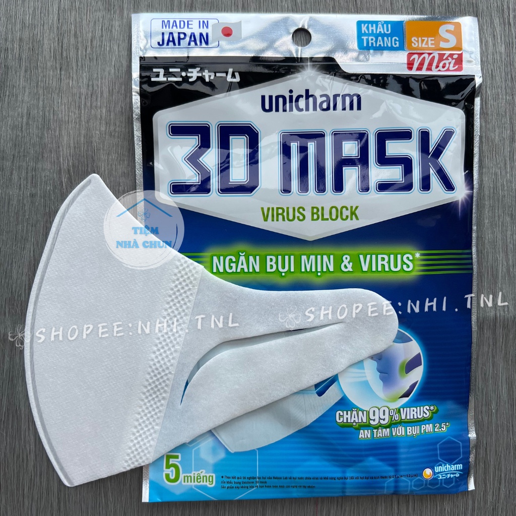khau trang unicharm 3d mask ngan virus size s 1 goi