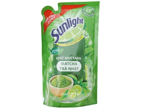 nuoc rua chen sunlight khu mui tanh huong matcha tra nhat tui 750g